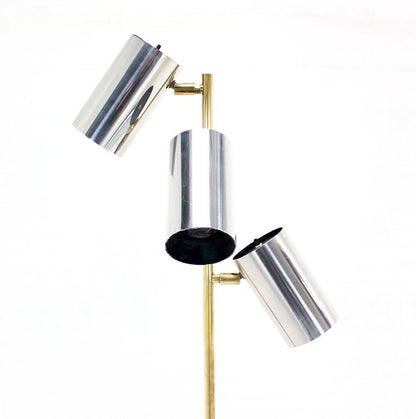 Midcentury Brass Base Tripple Floor Lamp Three Fully Adjustable Chrome Shades