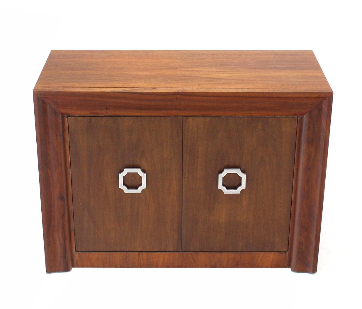 Art Deco Mid Century Modern Double Door Large Hardware Walnut  Server Cabinet