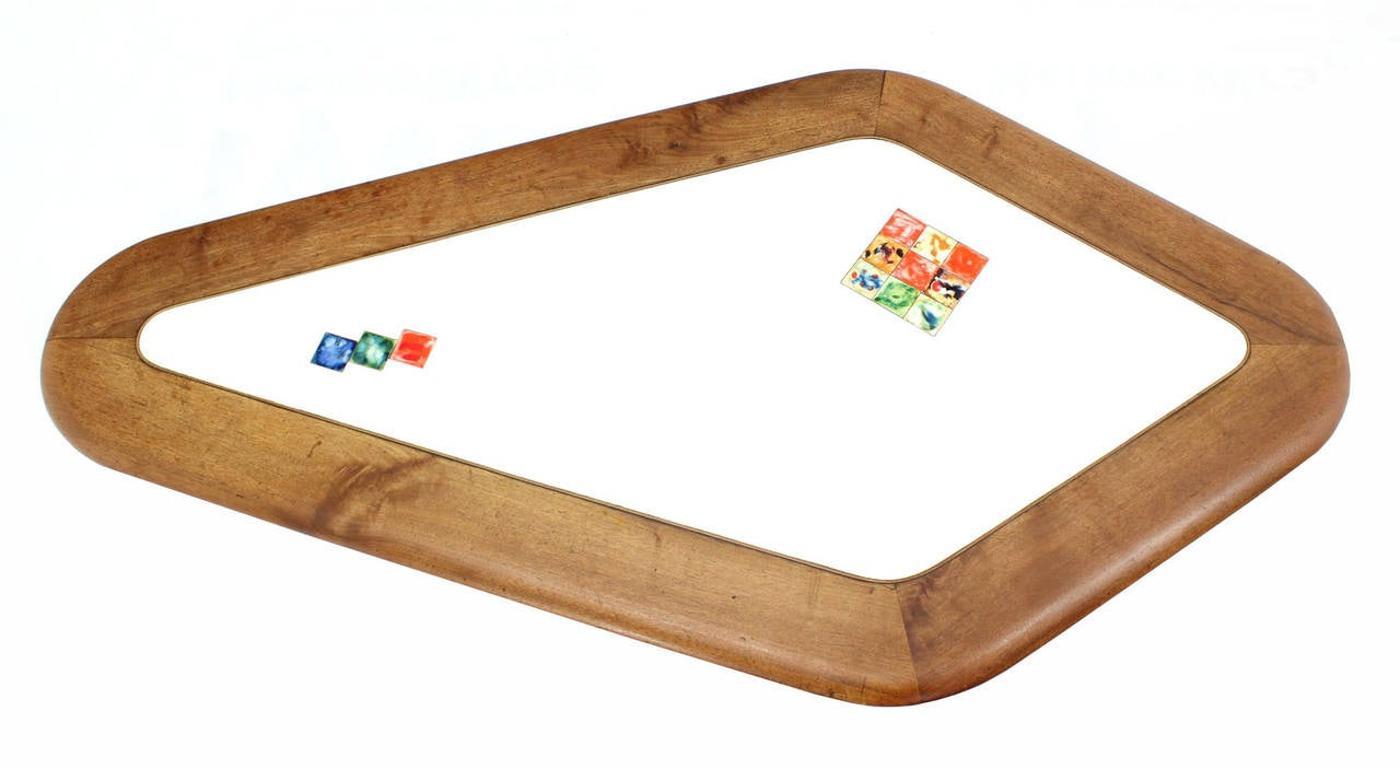 EstablishedLines Diamond Shape Heavy Thick Solid Walnut Art Tile Decorated Top Coffee Table MINT