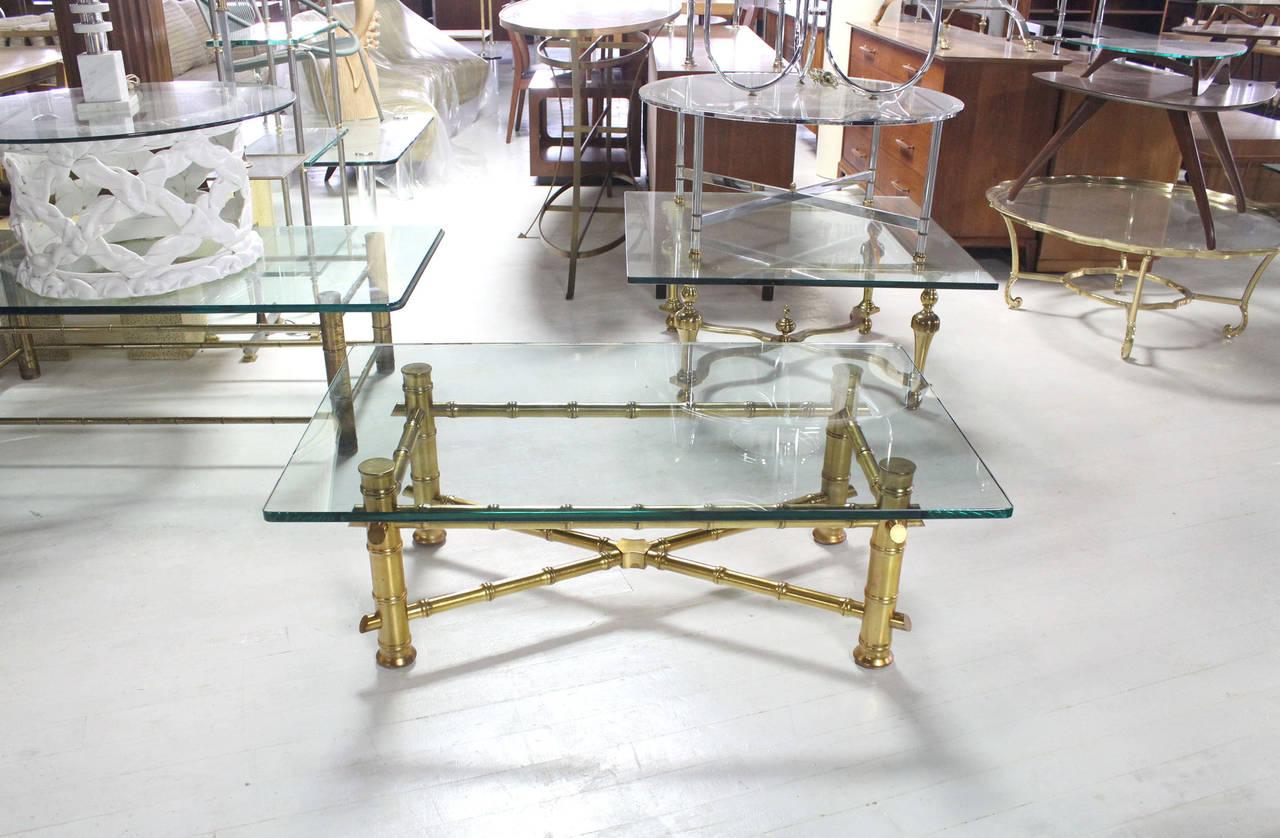 EstablishedLines Gold Leaf Faux Bamboo Base Thick 3/4" Glass Top Rectangle Coffee Table MINT!