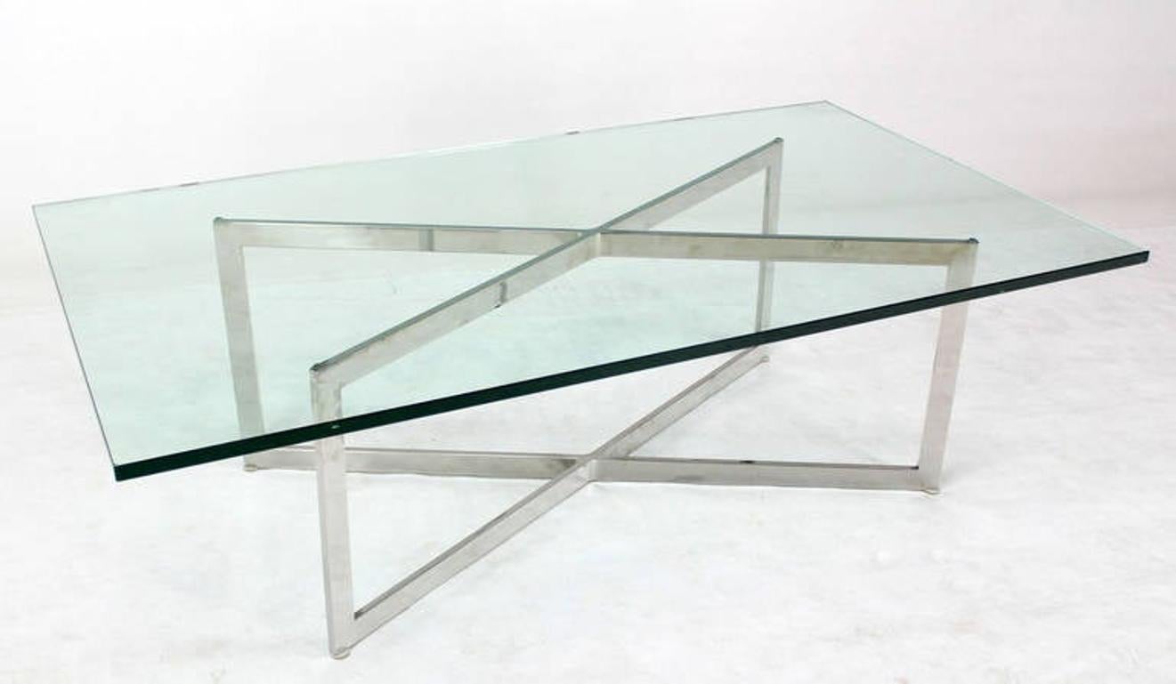 EstablishedLines Mid Century Modern Stainless Chrome X-Base Coffee Table with Glass Top