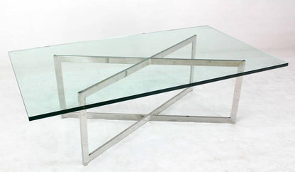 EstablishedLines Mid Century Modern Stainless Chrome X-Base Coffee Table with Glass Top