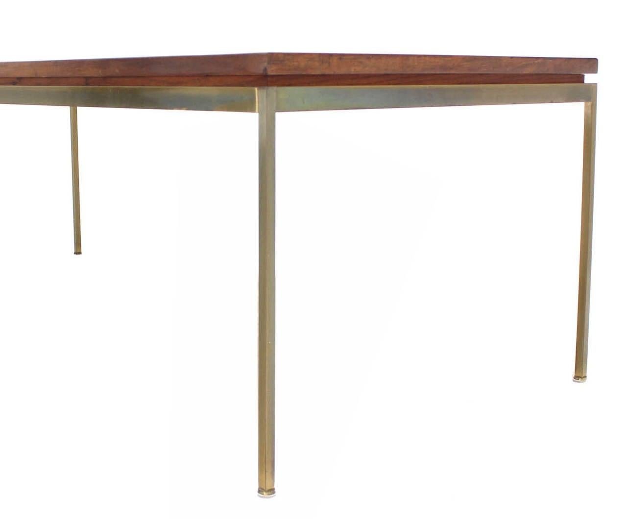EstablishedLines Mid Century Modern Large Rectangle Brass Base Parquet Top Coffee Table MINT!