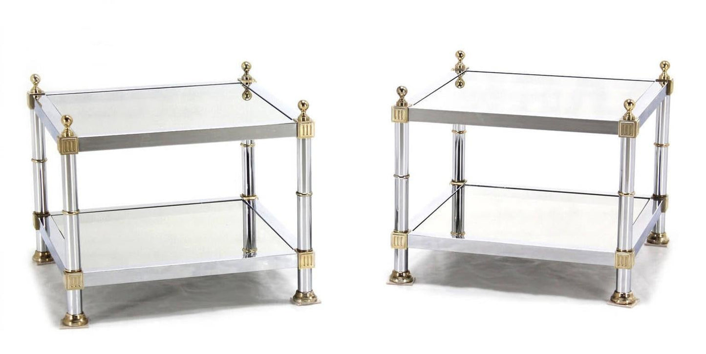 EstablishedLines Pair of Chrome Brass and Smoked Glass Square End or Side Lamp Tables Stands Mint