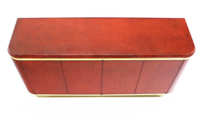 Grass Cloth Brass Credenza 4 Doors Cabinet Sideboard Red Brick Color MINT!