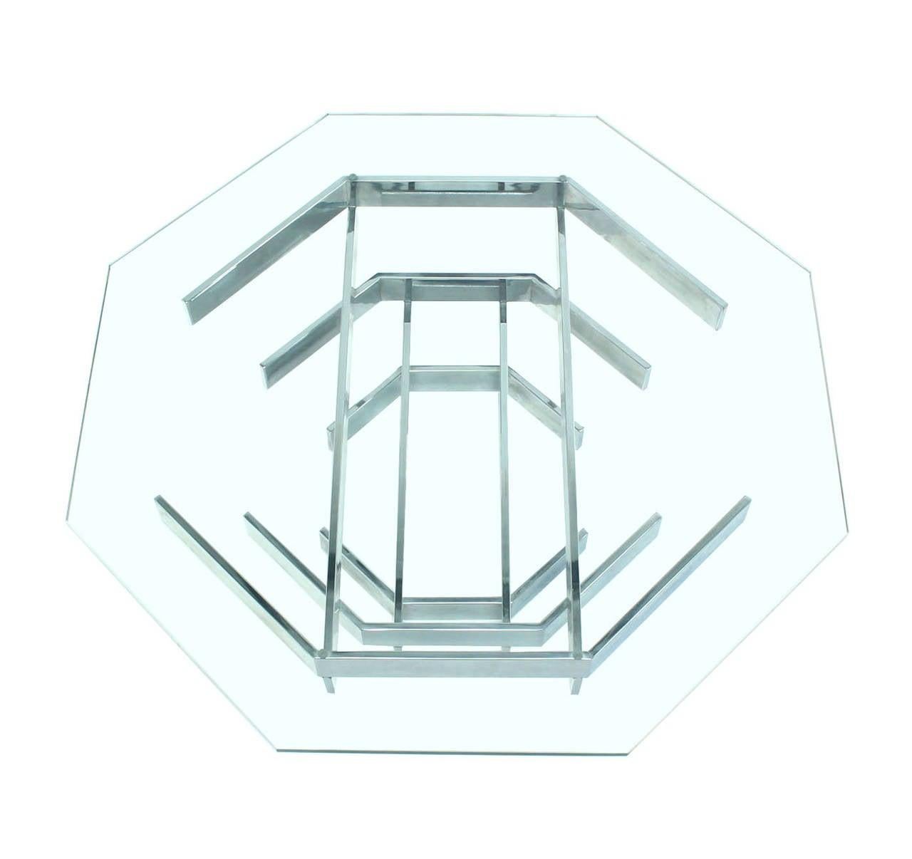 EstablishedLines Mid Century Modern Heavy "Stacked" Chrome Base Octagonal Glass Top Coffee Table