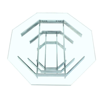 EstablishedLines Mid Century Modern Heavy "Stacked" Chrome Base Octagonal Glass Top Coffee Table