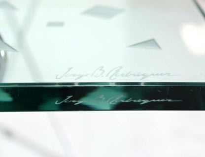 George Rodrigue Art Glass Top  Dining Table with Chrome Wire Base Artist Signed