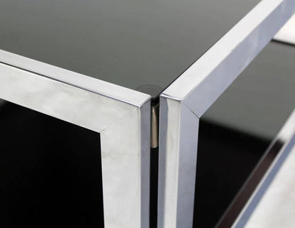 EstablishedLines Sharp Square 2 Tier Modern Chrome Base Smoked Glass Coffee Table w/ Shelf MINT