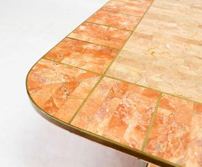 EstablishedLines Maitland Smith Tessellated Stone Brass Mid Century Modern Rectangle Coffee Table