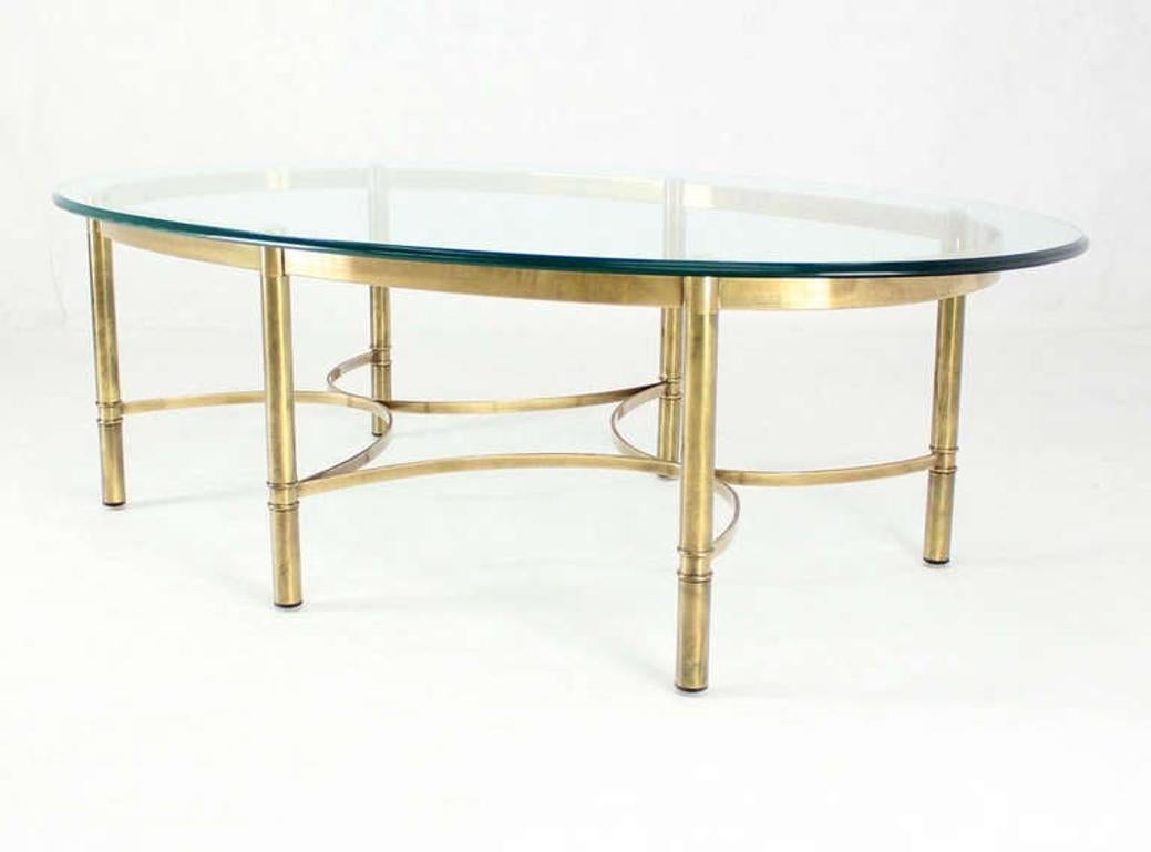 EstablishedLines Brass 6 Legged Base Glass Oval Top Mid-Century Modern Coffee Table MINT!