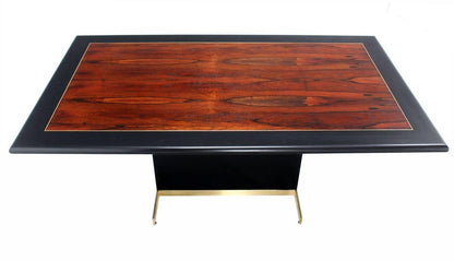 Pedestal Base Brass Legs Rosewood  Ebonised Black Lacquer Top Dining Table MINT!