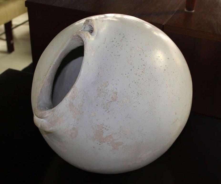 EstablishedLines Mid Century Modern Ball Shape Face Open Mouth Pottery Sculpture Signed Dated1972