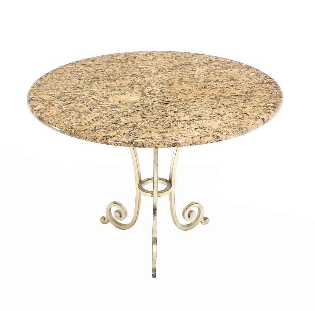 EstablishedLines Granite Top Heavy Silvered Wrought Iron Base Round Gueridon Cafe Center Table