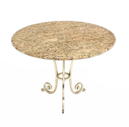 EstablishedLines Granite Top Heavy Silvered Wrought Iron Base Round Gueridon Cafe Center Table