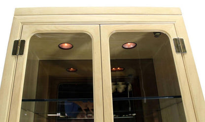 Pair John Stuart White Wash Beveled Glass MidCentury Modern Tall Display Cabinet