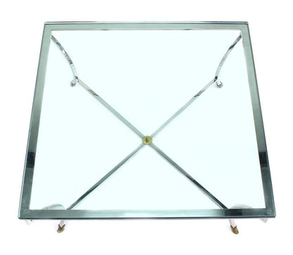 EstablishedLines Italian 3/4" Glass Top Square Coffee Table Chrome Brass Hoof Feet Base MINT!