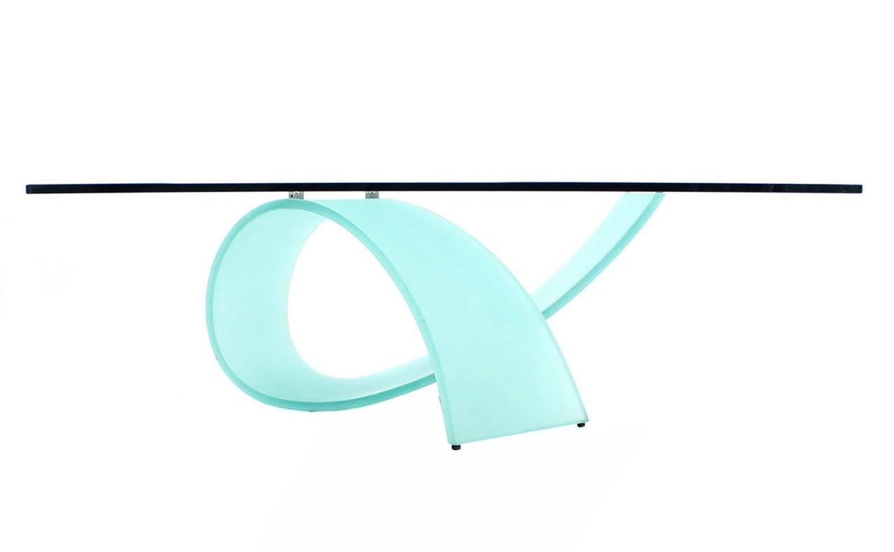 Italian Frosted Glass Ribbon Base Square Glass Top Rectangle Coffee Table MINT!