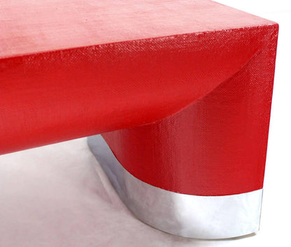 EstablishedLines Large Rectangle Grass Cloth Mid Century Modern Coffee Table in Fire Red MINT!