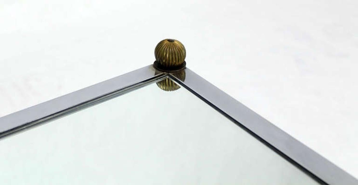 EstablishedLines Pair Square Chrome & Brass Smoked Glass Shelf Mirrored Top End Side Tables MINT!