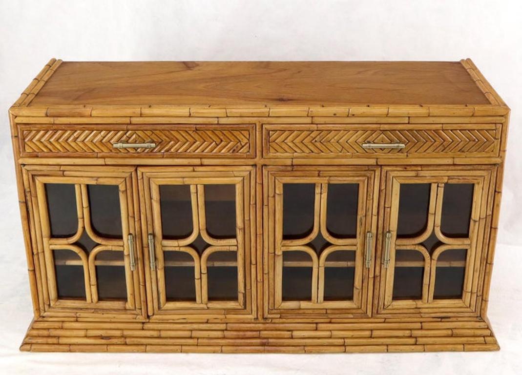 Oriental Asian Style Bamboo Rattan Hutch Buffet Display Cabinet Curio Sideboard