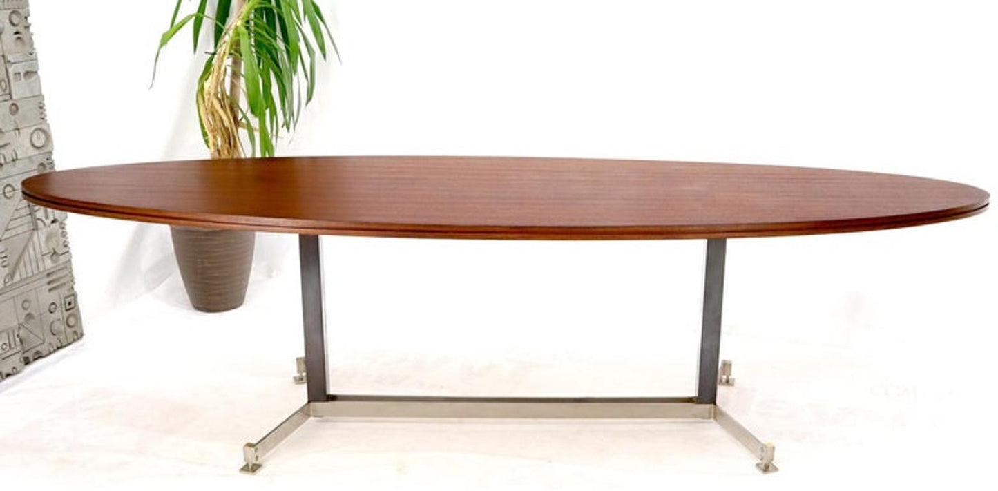 Extra Long Oval Dark Walnut Dining Conference Table on Stainless Chrome Base