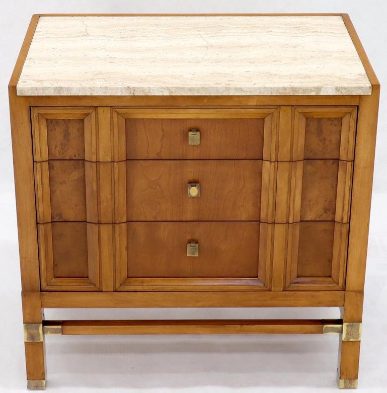 Travertine Top Three Drawers Bachelors Chest with Brass Pulls and Accents