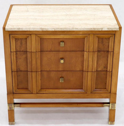 Travertine Top Three Drawers Bachelors Chest with Brass Pulls and Accents