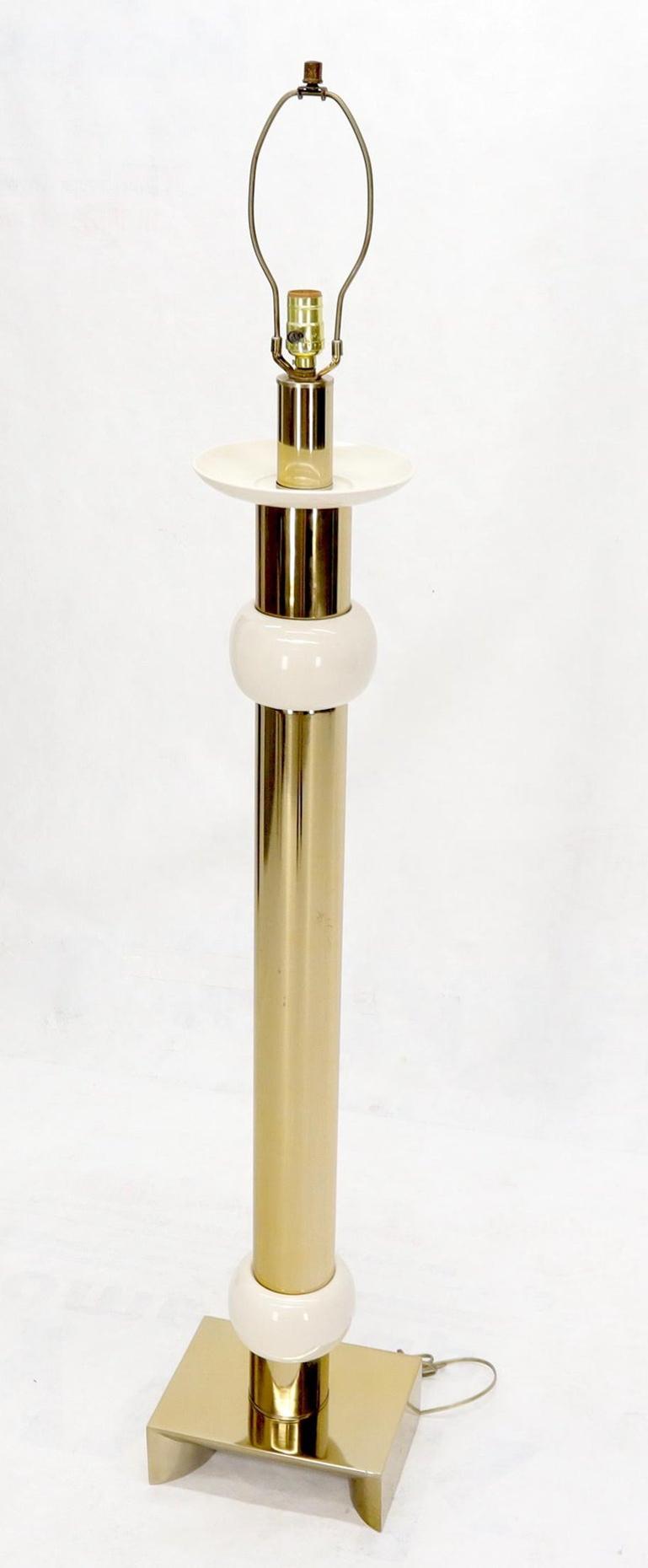 Mid-Century Modern Brass Heavy Bracket Shape Base Floor Lamp