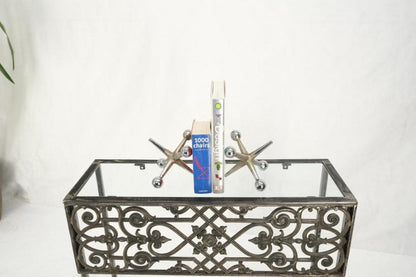 Polished Cast Iron Ornament 2 Tier Glass Top Lower Shelf Console Sofa Table