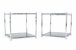 Pair of Cube Shape Chrome Faux Bamboo Frame End Tables Smoked Glass Top