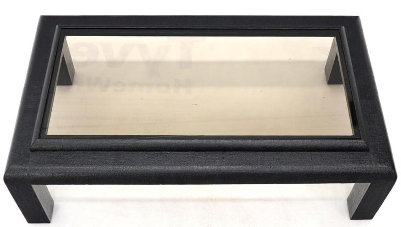 Cloth Wrapped Black Lacquer Glass Top Rectangular Coffee Table