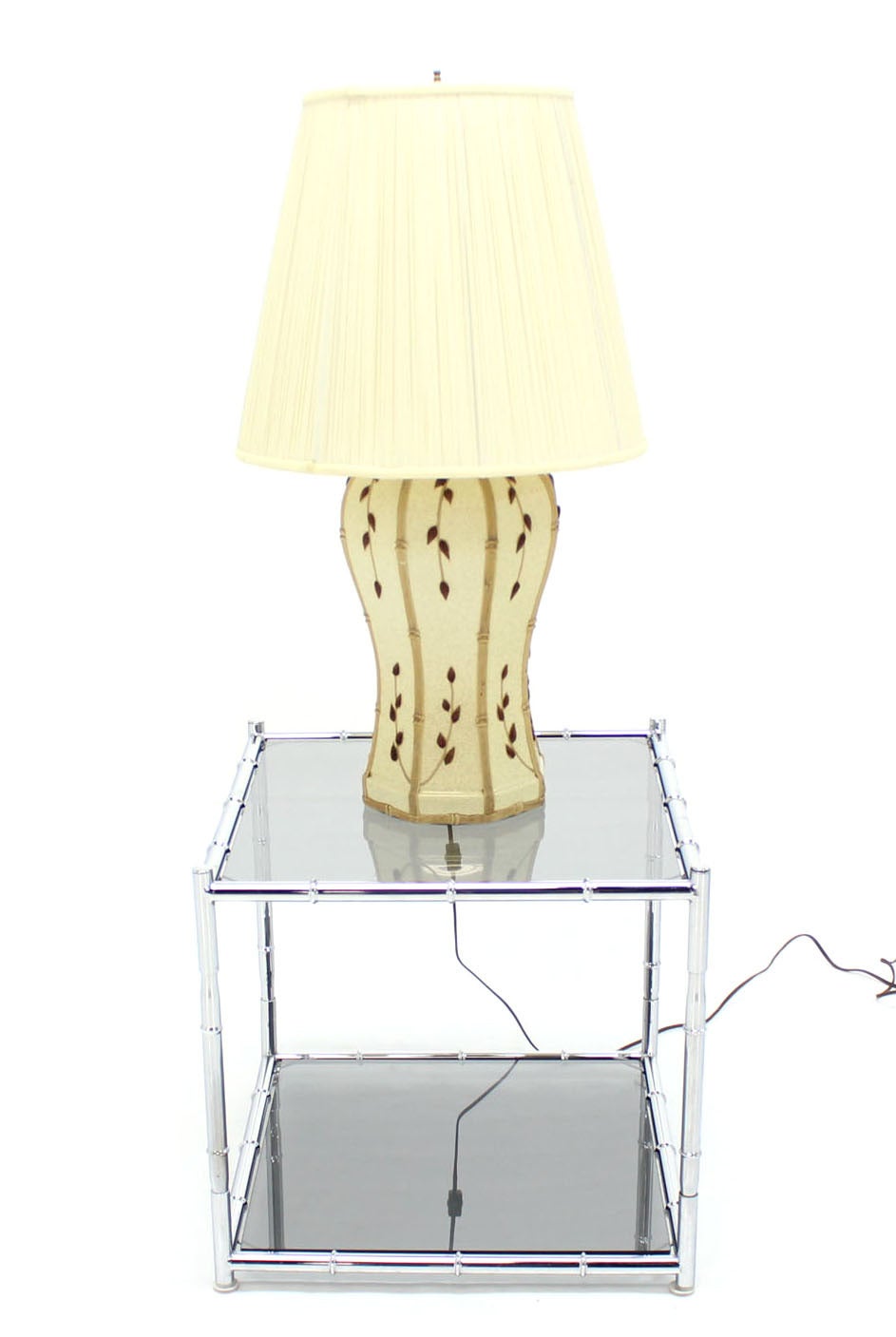 Faux Bamboo Motive Art Decorated Mid-Century Modern Lamp