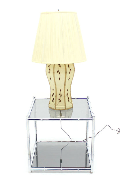 Faux Bamboo Motive Art Decorated Mid-Century Modern Lamp