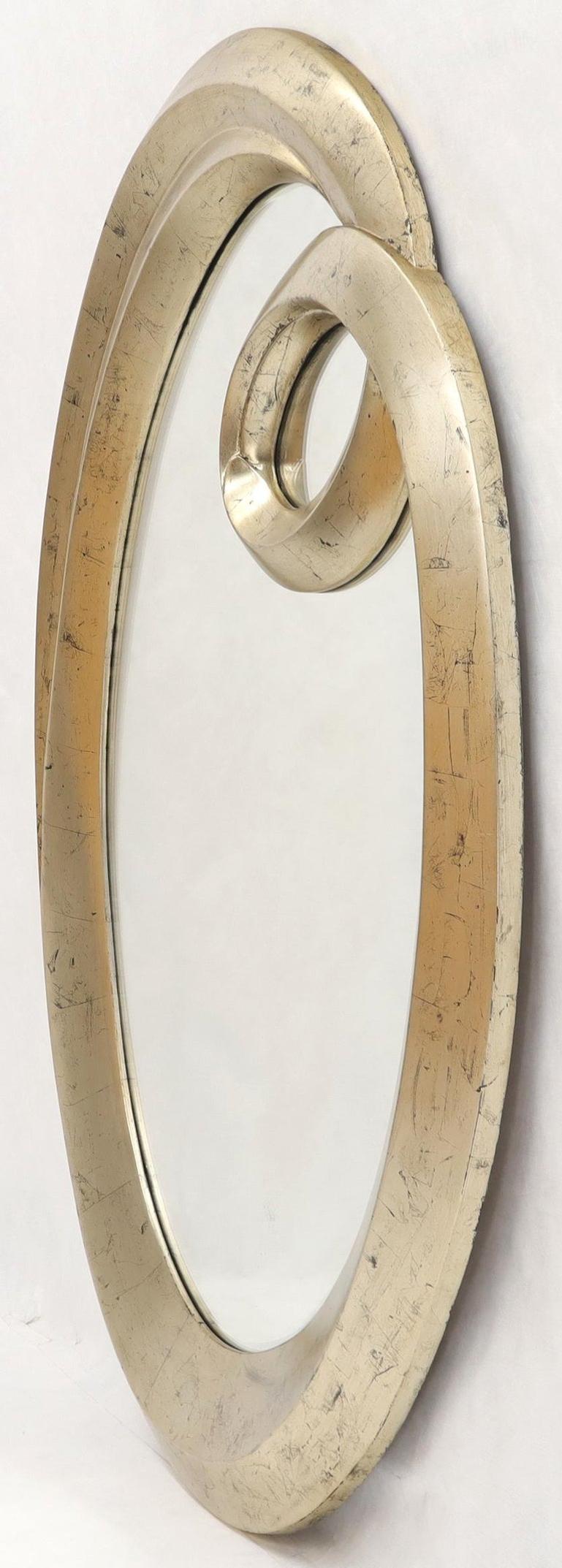 Oval Art Nouveau Style Silver Leaf Mirror