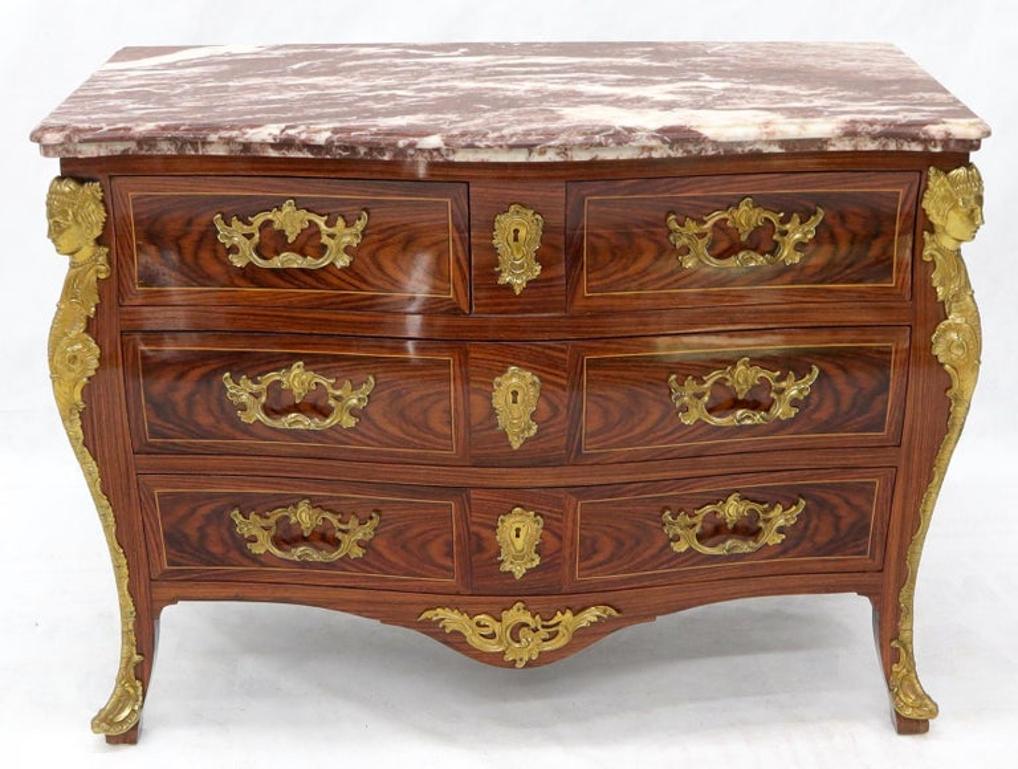 Bombe French Marble Top Bronze Ormolu Louis XV Style 4 Drawers Dresser Commode