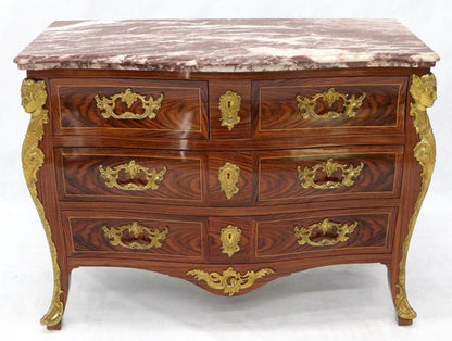 Bombe French Marble Top Bronze Ormolu Louis XV Style 4 Drawers Dresser Commode