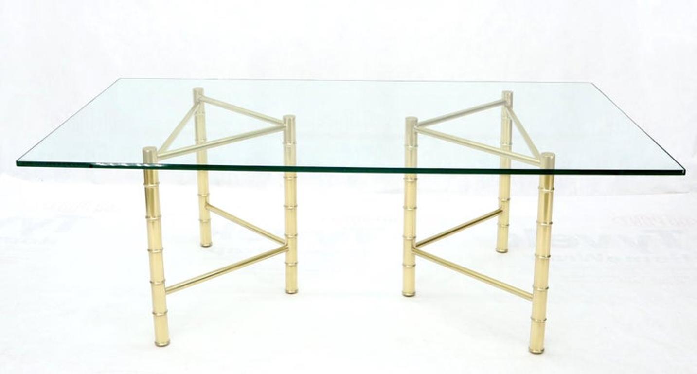 Double Pedestal Faux Brass Bamboo Glass Top Dining Conference Table