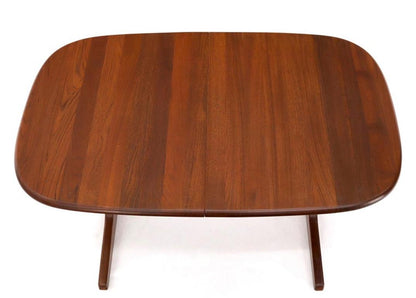 Compact Solid Teak Danish Mid-Century Modern Dining Table with Two Leaves