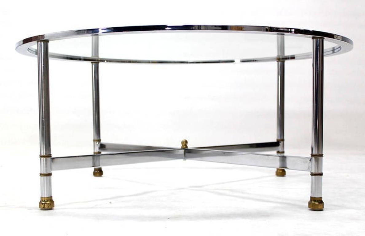 Chrome Brass and Glass Round Coffee Table by Jansen