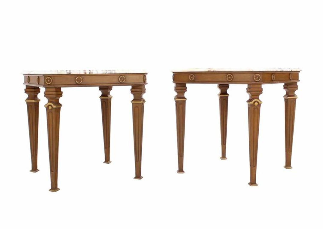 Pair of Neoclassical Marble Top End Tables