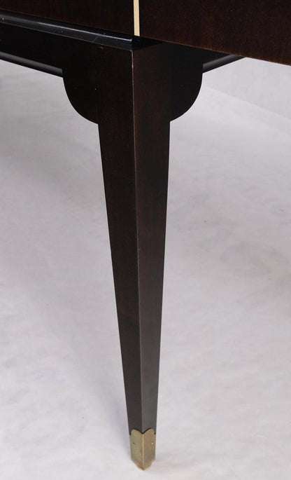 Large Tommi Parzinger Lacquered Mahogany Brass Feet Tapered Legs Dining Table