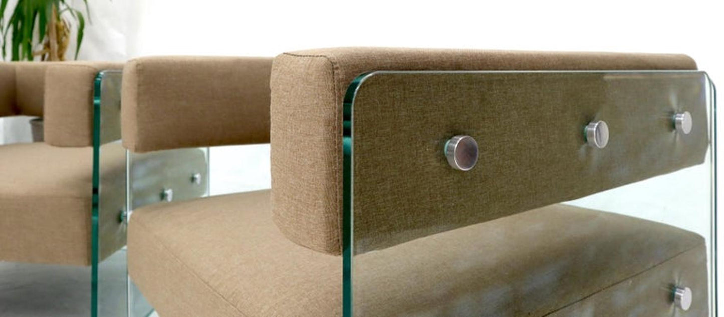 Pair of Glass Panels Frames Cube Shape Lounge Chairs