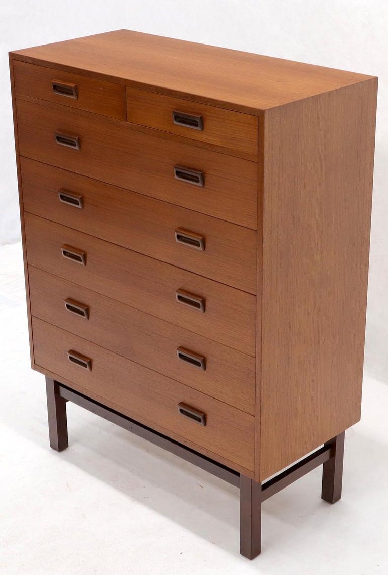 Danish Mid-Century Modern Tall High Boy Chest of 7 Drawers Dresser Cabinet