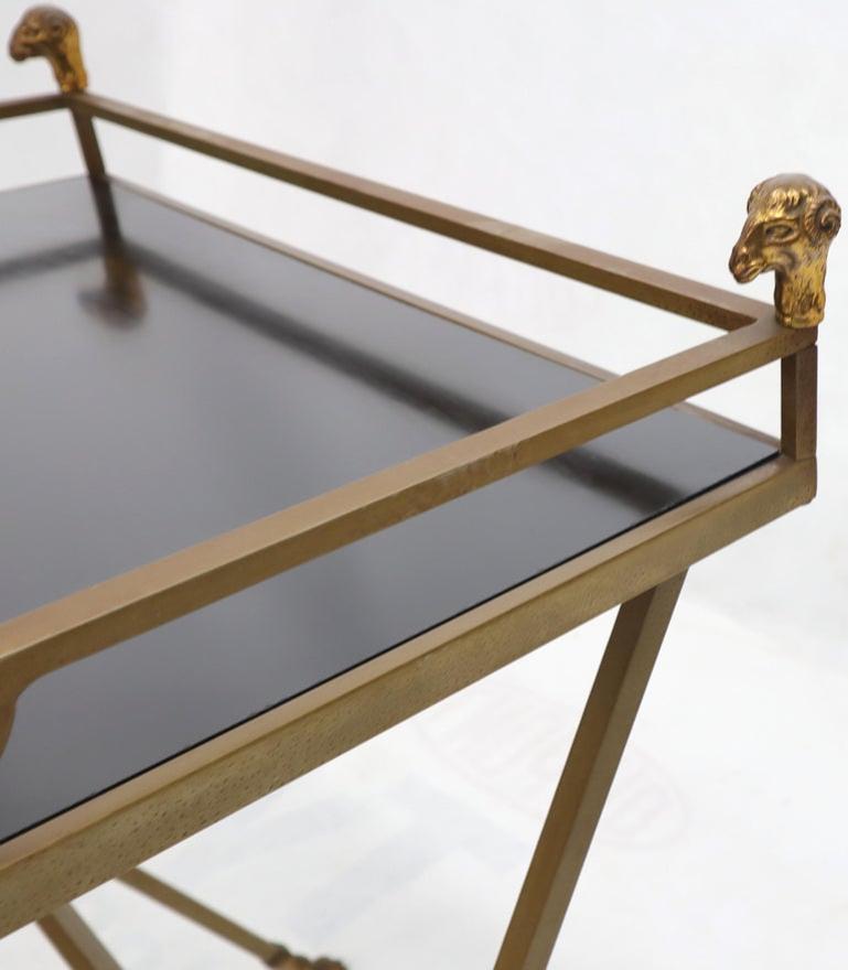 Chrome and Brass X Base Console w/ Gallery Rams Heads Hoof Feet Black Lamiante