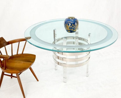 Heavy Polished Solid Stainless Steel Glass Round Dining Game Table Ribbed Design