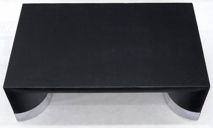 Large Black Lacquer Cloth Covered Chrome Base Rectangular Coffee Table
