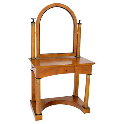 Burl Wood Biedermeier Dressing Table Mirror Matching Chair Cane Seat Mint!