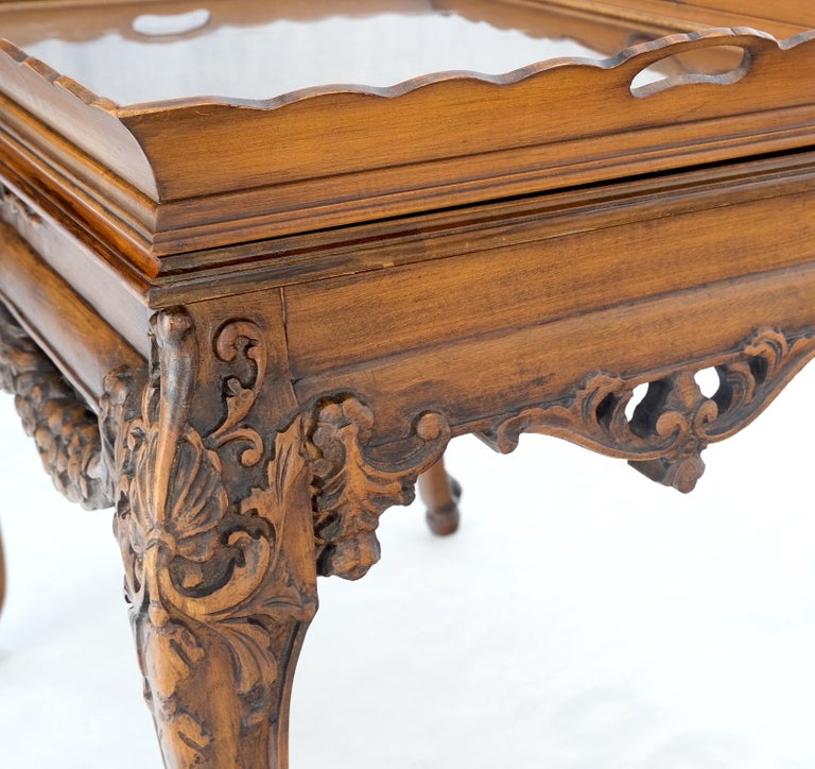 Removable Tray Top Pierce Carved Inlayed Walnut Side End Table Stand Mint!