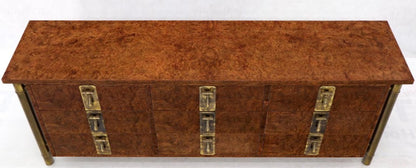 Mastercraft Burl Wood and Brass Hardware Long 9 Drawers Credenza Dresser